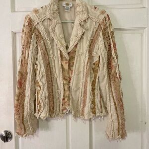 Sandy Starkman Bohemian Cream and Tan Textured Jacket size Medium